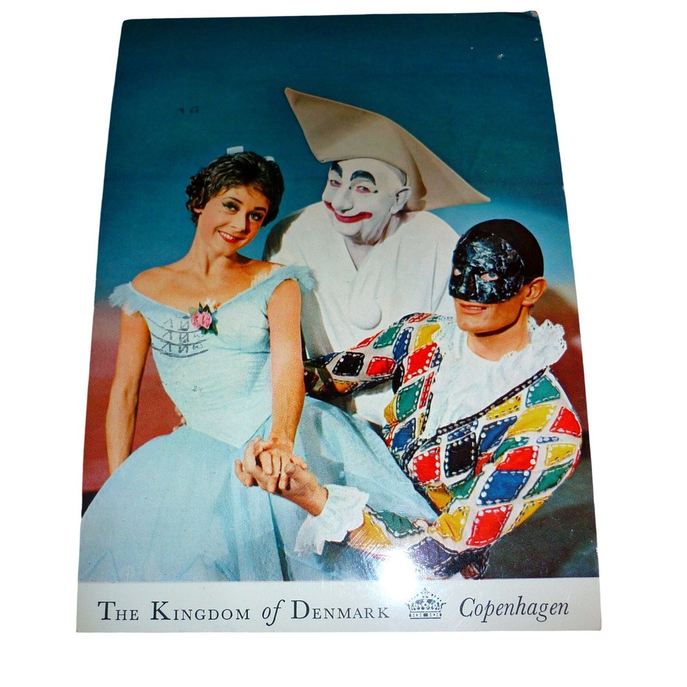 Vintage 1971 Denmark Postcard The Pantomime Copenhagen Pjerrot Harlequin‎ Stamps